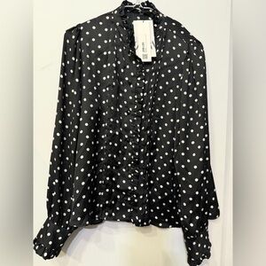 Zara Black and White Polka Dot Ruffled Trim Blouse (NWT)